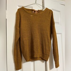 Bronze Brown Light Sweater Long Sleeve Knit Shirt with Cute Tie in the Back